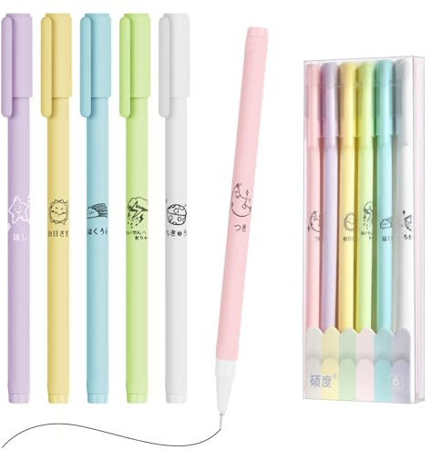 OFFCUP Penna Gel, 6Pcs Penna a Sfera in Gel Inchiostro, Penna Roller, 0.5mm Penne Gel Nera Punta Fine Penna a Inchiostro Liquido, Penne per Cancelleria Kawaii per Scuola Articoli Ufficio (Macaron)
