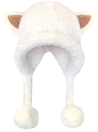HIMI HIMIFASHION Niedliche Wintermützen für Frauen Mädchen Kawaii Katzenohren Beanie Mütze Strickfleece Warme Pom Pom Earflaps Hüte, beige, Einheitsgröße