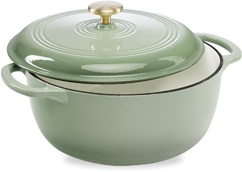 Best Choice Products 7.5 Quart Enamel Cast-Iron Round Dutch Oven, Family Style Heavy-Duty Pre-Seasoned Cookware for Home, Kitchen, Dining Room, Oven Safe w/Lid, Dual Handles - Sage Green