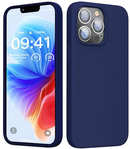 GOODVISH Liquid Silicone Case Designed for iPhone 13 Pro Case, Shockproof Gel Rubber Phone Case with [Anti-Scratch] Soft Microfiber Lining 4 Layers Thickened Cover 6.1 inch, Navy Blue