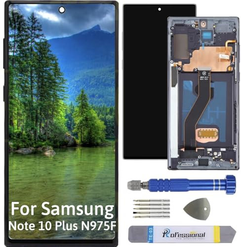 Int'x Display OLED für Samsung Note 10 Plus (Fingerprint) - Ersatzbildschirm für LCD/OLED mit Rahmen - Touchscreen mit Reparaturwerkzeug-Kits - Ersetzt einen defekten Bildschirm - Schwarz