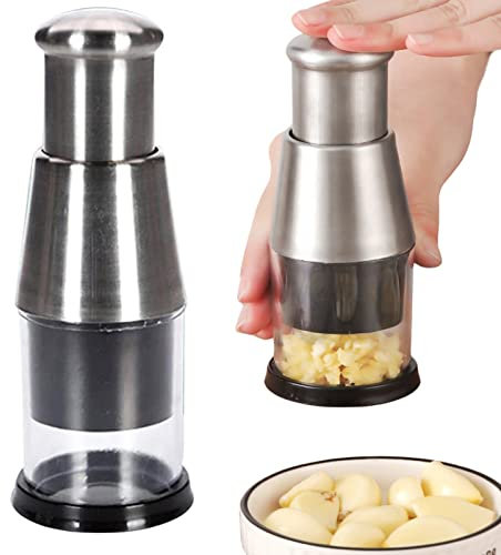 TAOLE Prensa De Ajos Multifuncional De Acero Inoxidable | Picadora De Prensa De Ajo Manual | Picadora De Verduras En Cubitos | Fácil De Limpiar | para Nueces Jengibre Perejil Chiles Champiñones