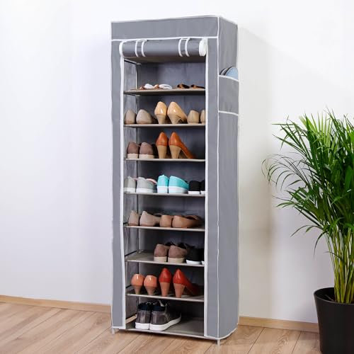 Coopers of Stortford - Shoe Cabinet with Tool-Free Assembly - Water Repellent Storage for 25 Pairs - 8 Shelves and Roller Blind