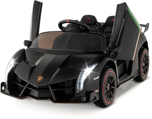 COSTWAY Lamborghini Elektroauto für Kinder, Kinderfahrzeug mit 2,4-G Fernbedienung & LED Scheinwerfer & Hupe & Musik, Elektrofahrzeug 3-6 km/h, Kinderauto Elektro für Kinder ab 3 Jahren (Schwarz)