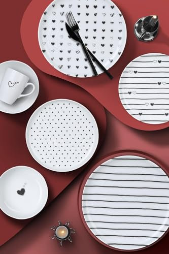 Kütahya Porselen Teller-Set, 4-teilig, 10 cm | Hochwertige Porzellan-Teller mit Herzmuster | Modern, Elegant und Spülmaschinenfest