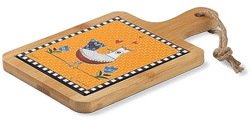 Egan Tagliere Collezione Cocoricò. Oggetto Realizzato in Legno - Ceramica Arancione. Dimensione: 24x15 cm. La referenza è 228063