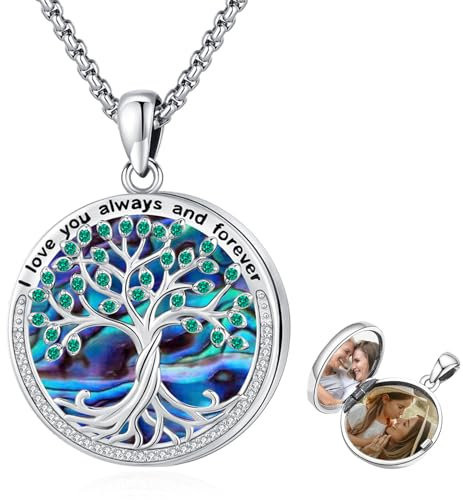Eusense 925 Sterling Silber Medaillon Halskette Baum des Lebens Medaillon Anhänger Openable Medaillon für Bilder Foto Schmuck Geschenk für Frauen Mädchen