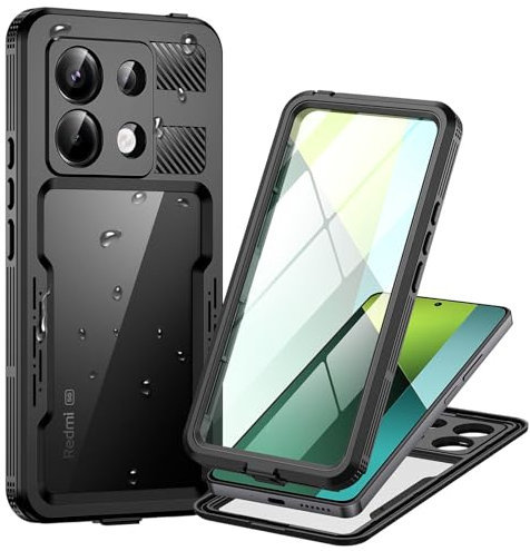 Lanhiem für Xiaomi Redmi Note 13 Pro 5G Hülle, IP68 Wasserdicht Handyhülle Xiaomi Note 13 Pro 5G 360 Grad Schutzhülle Stoßfest Staubdicht Outdoor Panzerhülle mit Eingebautem Displayschutz, Schwarz
