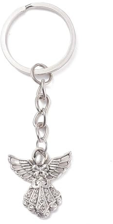 Porte-clés ange élégant pendentif en métal argenté porte-clés porte-bonheur porte-clés sangle de téléphone portable pour les conducteurs