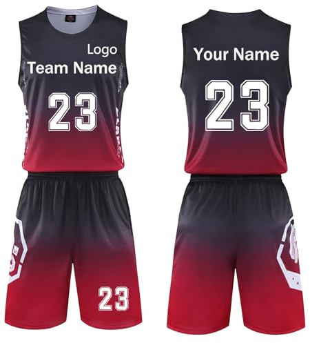 COITROZR Basketball Trikot Benutzerdefinierte Basketball-Trikots Jungen und Mädchen mit Namensnummer Basketball Trikot Shirts und Shorts zweiteiliges Set (Color : Black Red, Size : 1)