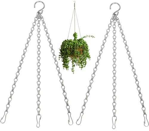 xtralotz Hanging Basket Chains 3-Point Heavy Duty 16 inch (40.5cm) Rust Resistant Metal Chain for Hanging Baskets Bird Feeders Outdoor Garden Accessories Ornaments and Planters 2 Pack Silver