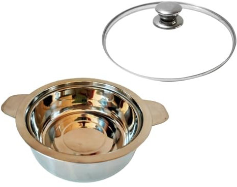 Serving Pot with Glass Lid, Stainless Steel Hot Pot, Casserole with Glass Lid, Insulated Hot Box (1000 ML)