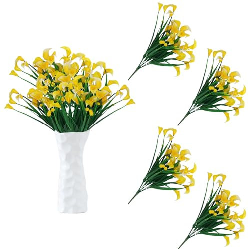 astylishome Fiori artificiali decorativi gigli finti bouquet reale al tatto calla fiori fai da te decorazione floreale per matrimonio decorazione domestica giardino festa giallo 0608