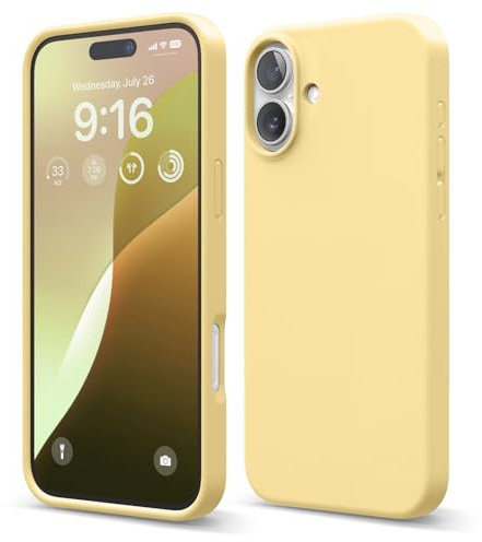 elago Compatible with iPhone 16 Plus Case, Premium Liquid Silicone Case, Full Body Protective Cover, Shockproof, Slim Phone Case, Anti-Scratch Soft Microfiber Lining, 6.7 inch (Yellow)