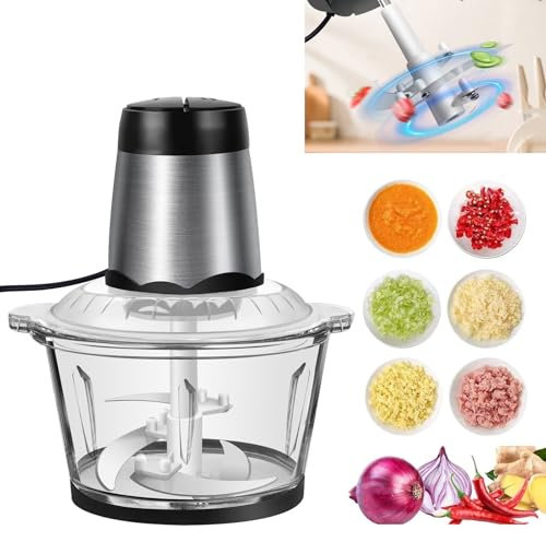 Mini Food Chopper 300W Electric Food Processors & Chopper with 2L Glass Bowl & 4 Bi-Level Blades, 2 Speed Settings, Kitchen Food Processor and Blender, for Chopping Meat, Baby Food, Fruit, Vegetables