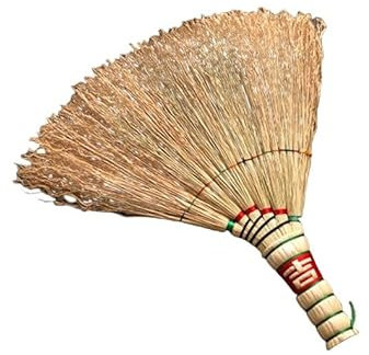 Hrlace Mini scopa in paglia di riso, piccola scopa naturale con filo di nylon, scopa per spazzare sporco, polvere, 100% fatta a mano, 1 sezione 1, 30 cm