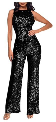 Mrat Pailletten-Jumpsuit für Damen, glitzernd, ärmellos, Rundhalsausschnitt, schulterfrei, Playsuits, sexy Glitzer, hohe Taille, schmale Passform, Overall, Damen, elegante Hochzeitsoutfits, Party