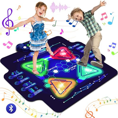 BuzzoXerex Tanzmatte für Kinder, Großformat Musikmatte Kinder, Tanzmatte Mädchen mit Bluetooth, Led-Leuchten, 4 Leuchtenden Pfeilen, 5 Modi, Geschenke für Kinder 4 5 6 7 8 9 10+ Jahre(101.5x89.5cm)