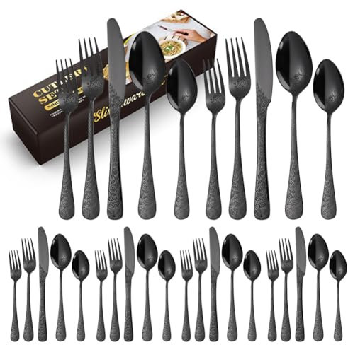 BILLION DUO Besteck Set 6 Personen, Edelstahl Besteckset Schwarz 30 STK, Essbesteck Set mit Messer Gabel Löffel, Hochwertiges Edelstahlbesteck, Spülmaschinenfest, für Haus, Party, Restaurant