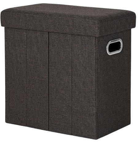 COSYLAND Sitzhocker mit Stauraum - 42 x 27 x 42 cm Kleine Klappbare Fußbank & Aufbewahrungsbox bis 200 kg, Stabile Sitzgelegenheit für Wohnzimmer Schlafzimmer Flur, Schokolade