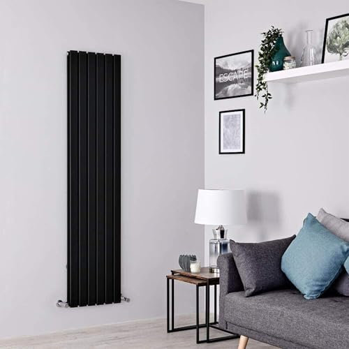 Lynwood Flat Panel Designer Double Column Matt Black Vertical Radiator Perfect Choice for Bedroom, Kitchen and Living Room Modern Central Heating Radiators 1600mm x 452mm