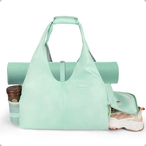 HUALIANG Sporttasche Damen, 25L Yogatasche Groß Reisetasche mit Schuhfach, Tragetasche Herren Sport Gym Yoga Bag für Yogamatten, Schwimmtasche für Gym Yoga Sauna Shopping Grün