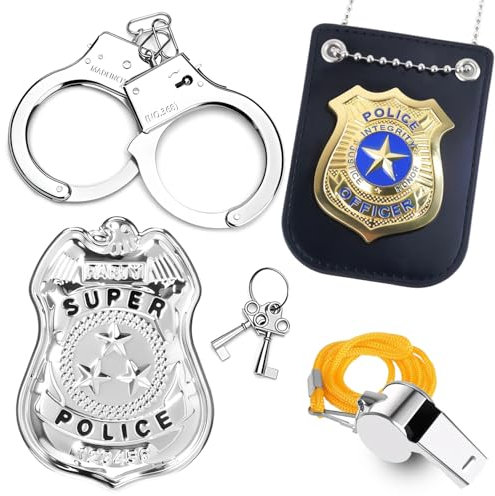 ZDNT Handschellen Polizei Echt Stahl Set,Handschellen Kinder Polizei Set,Kinder Polizei Zubehör Set,Kinder Polizei Handschellen,Kinder Handschellen Polizei Kinder für Cosplay Polizei Kostüm Kinder