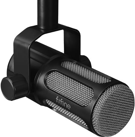 FIFINE XLR Dynamic Microphone, Studio Vocal Mic for Recording, All Metal XLR Podcast Microphone with Mid-Boost, Low-Cut Filter for Voice-Over, Compatible with Mixer/Audio Interface-AmpliTank TANK1