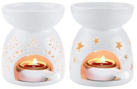 Wax Melt Burners Set of 2 – Ceramic Wax Burners & Oil Burner – Decorative Candle Holders for Wax Melts – Home & Bedroom Decor