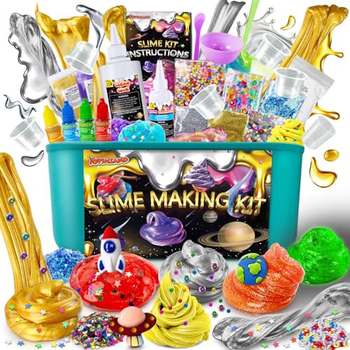 Slime Kit Metallico, Galaxy & Glow in The Dark Slime Making Kit per bambini 6-12, Laboratorio Creativo per Fabbricare Slime con Accessori - DIY Slime Bambini Ragazze Gioco Giocattoli Bambina Regalo