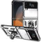 Funda para Samsung Galaxy Z Flip 4, 360 Grado Antigolpe Carcasa Capa Doble Case, con Cubierta Deslizante de la Cámara, Soporte Giratorio de 360 ° y Funda Protectora TPU de Silicona - Plata