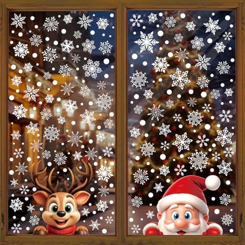 SULOLI 298pcs Sticker Noël Fenetre 8 Feuilles Noël Autocollant Fenêtre PVC | Sticker à Effet Stéréoscopique Réutilisable Flocons de Neige Père Noël Rudolph