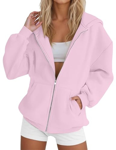 Felpa Con Cappuccio Donna Tinta Unita Morbido Eleganti Sweatshirt Classico Casual Leggero Hoodie Con Tasche E Cerniera Oversize Aperto Outerwear Giacca Sportiva Invernale Manica Lunga Cotone Cappotto