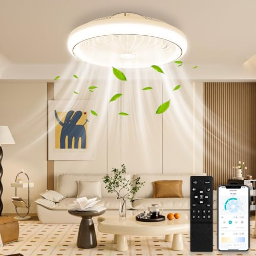 Dibaful 70W LED Deckenventilator mit Beleuchtung Deckenlampe | Deckenventilatoren App und Fernbedienung 6-Gang | Deckenleuchte Dimmbar Ventilator Timer für Schlafzimmer Wohnzimmer Esszimmer Ø47cm