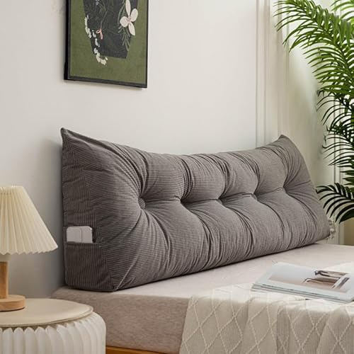 Generisch Rückenkissen Sofa Dreieckiges, Lesekissen Für Bett, Verdickt Und Waschbar Multifunktions Wandkissen, Keilkissen Sofa Gross Mit Waschbarem Bezug,Für Einzelbett,Doppelbett,Grau,40x120cm