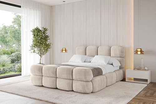 ALTDECOR Polsterbett H3/H4 Matratze NOMA-Z 180x200 - Beige | Polsterbett mit Bettkasten und Lattenrost, Bett mit Kopfteil, Boxbett , Doppelbett mit Stauraum