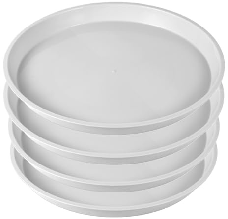 Kichwit 13.5 Inch Plant Saucer (12 Inch Base), 4 Pack, White | Round Plastic Plant Trays for Indoor & Outdoor