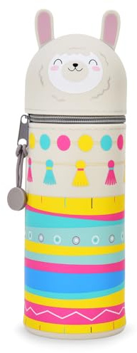 LVZONGXIN Kawaii Federmäppchen LAMA, 2-in-1 Weiche Silikontasche | Tischstifthalter, Reißverschluss, Silikon, Stiftetasche Buntstifte Marker, H 18,5 cm