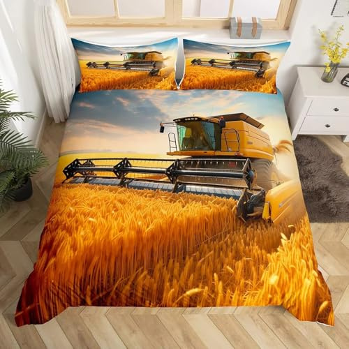 NDXRWDZR Bettwäsche 155x220 Traktor Bettwäsche-Set mit Reißverschluss Schließung für Kinder Weicher Atmungsaktive Mikrofaser Bettbezug + 2 Kopfkissenbezug 80x80 cm