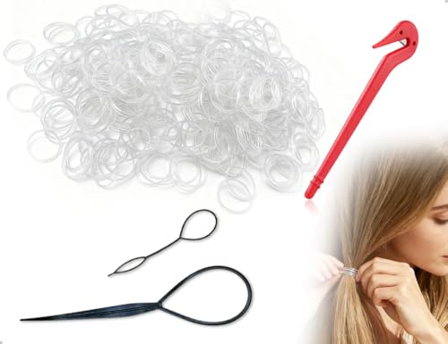 OHYANYAO Pack of 1500 Hair Bobbles, Elastic Transparent Small Rubber Bands with Hair Bands, Cutter Remover and Braiding Aid, Used for Women Daily Use