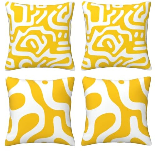 Kissenbezug 80x80 cm 4er Set Samt Sofakissen Weiß Kissenbezüge Deko Kissen Gelb Minimalistisch Zierkissenbezüge Couchkissen Weiche Dekokissen Kissenhülle für Schlafzimmer, Sofa, Stuhl, Bett -LI675