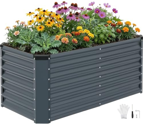 INNO STAGE Verzinkte Hochbeet-Bausätze, 120 x 60 x 53 cm – Hochbeete aus Metall für den Außenbereich, hohe, große Hochbeete aus Stahl für Gemüse und Blumen, Pflanzkästen für den Außenbereich – Grau