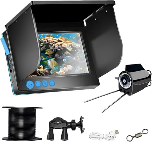 Portable Underwater Fishing Camera with 5 Inch IPS Display, 8000mAh Fish Finder, IP65 Waterproof, 220°Wide Angle Night Vision, for Ice, River, Boat Fishing 50m
