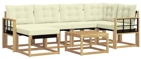 vidaXL Outdoor-Sofagarnitur mit Kissen 7 pcs Weiß und Creme, Garten-Sofa-Set, Moderne Outdoor-Möbel, Elegante Patiositzgelegenheiten, robuste Textilene-Sofas