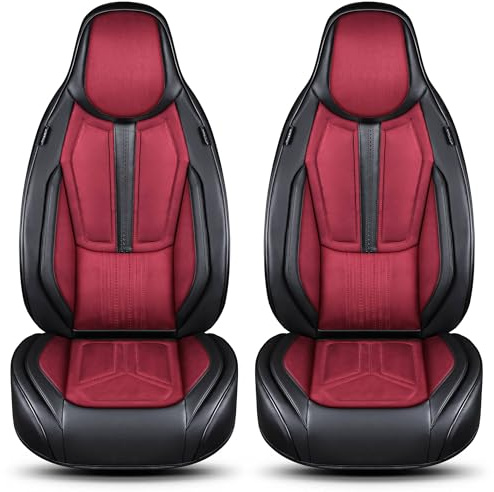 Autositzbezüge Universal für PKW, SUV – Premium Vordersitzbezüge Schwarz/Rot, hochwertig verarbeitet für mehr Sitzkomfort, Airbag-kompatibel, Schonbezüge für Fahrer & Beifahrersitz mit Rückentasche