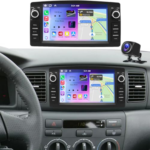7 Pulgadas Radio Coche 2 DIN para Toyota Corolla 2000-2006 4G+64G | Android 14 para Corolla con Inalámbrico CarPlay Android Auto Navegación GPS Bluetooth WiFi FM RDS SWC AHD Cámara de Respaldo
