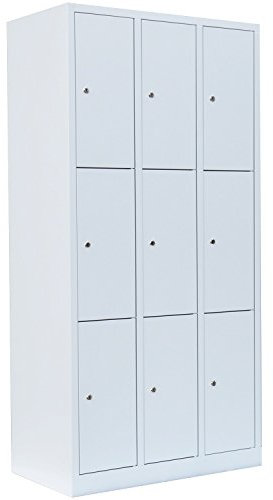 Lüllmann 9 Fächer Schließfachschrank komplett montiert weiß 180x88,5x50cm (HxBxT) Wertfachschrank Fächerschrank Spind Umkleideschrank 520337