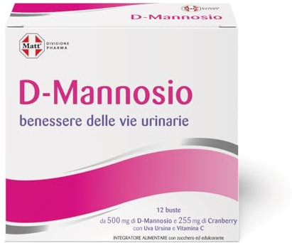 Matt, D-Mannosio 500 Cranberry, Integratore Alimentare per il Benessere delle Vie Urinarie con D-Mannosio, Cranberry, Uva Ursina e Vitamina C, Confezione da 12 Bustine