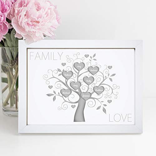 Personalised Family Tree Print - Family Name Picture Wall Art - Mum, Mummy, Nanny Gifts - A5, A4, A3 Poster, Prints & Framed