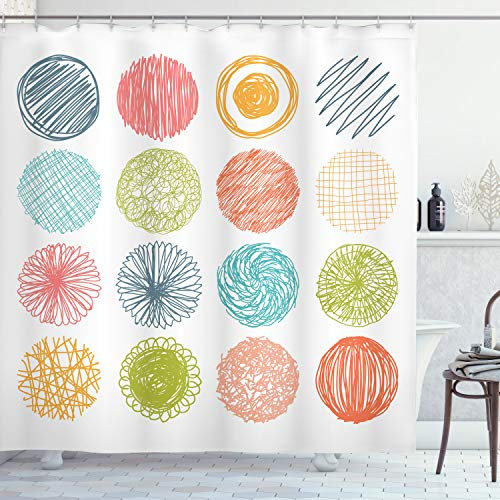 ABAKUHAUS Abstrakt Duschvorhang, Childish Joyful Zusammenfassung, Stoffliches Gewebe Badezimmerdekorationsset mit Haken, 175 x 240 cm, Orange Coral